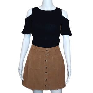 Roaman's Black Ribbed Sweater Material Cold Shoulder Bodycon Tunic Top 12 NWOT